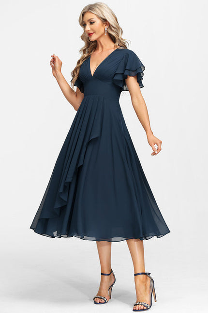 Robe de Soirée Longue Bleue Mousseline À Volants - gallery 4