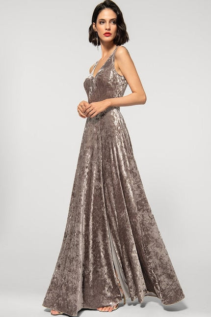 Robe de Soirée Velours Sable Chic - gallery 3