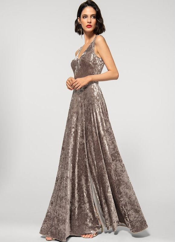 Robe de Soirée Velours Sable Chic - gallery 3