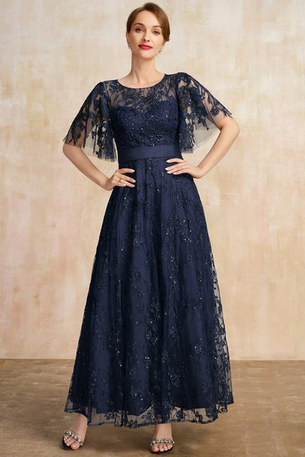 Robe de Soirée Élégance Marine Dentelle