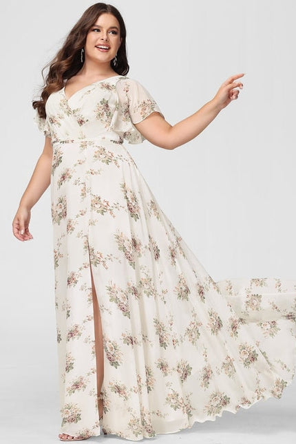Robe de Soirée Mousseline Beige - gallery 9