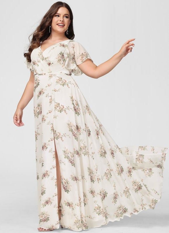 Robe de Soirée Mousseline Beige - gallery 9