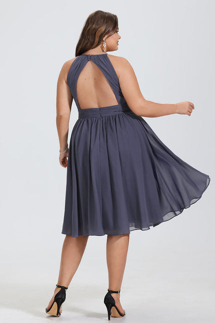 Robe de Soirée Longue Bleu Mousseline Volants - gallery 7