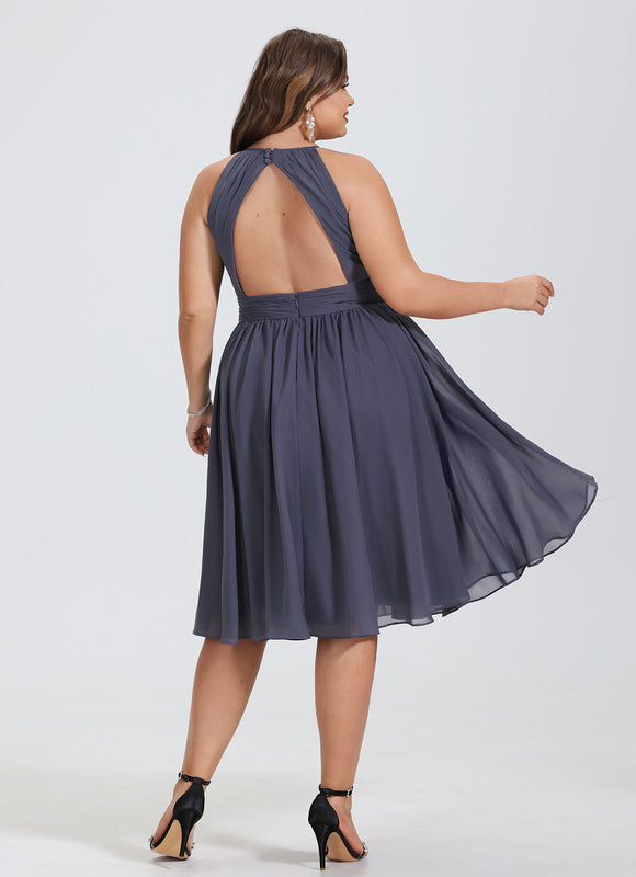 Robe de Soirée Longue Bleu Mousseline Volants - gallery 7